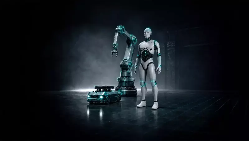 Roboti prikazani u tamnom, futurističkom okruženju.