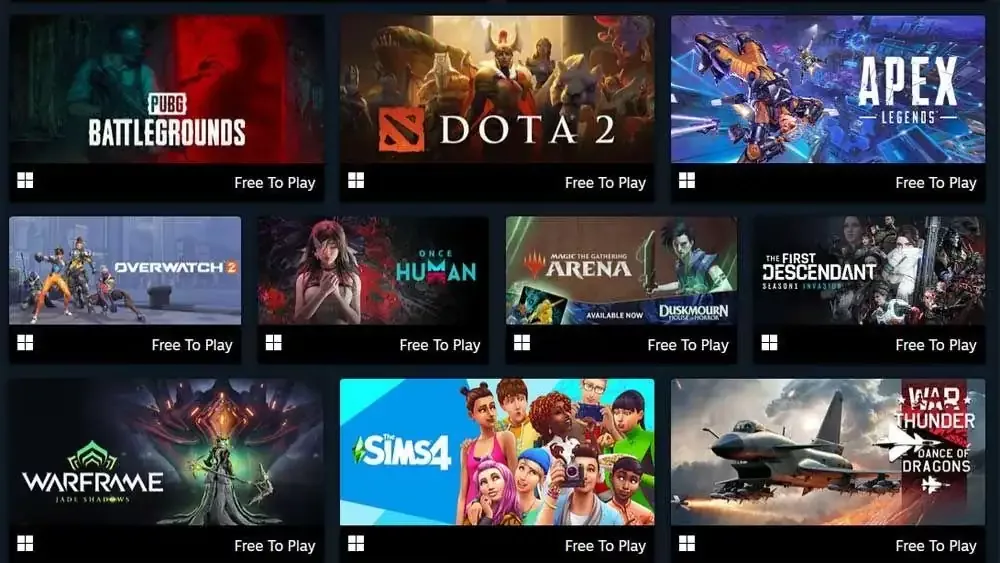 Promotivna slika besplatnih igara dostupnih na Steam platformi.