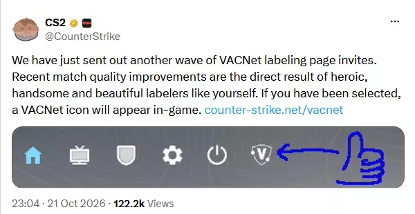 Stranica VACNet portala za označavanje u Counter-Strike 2.