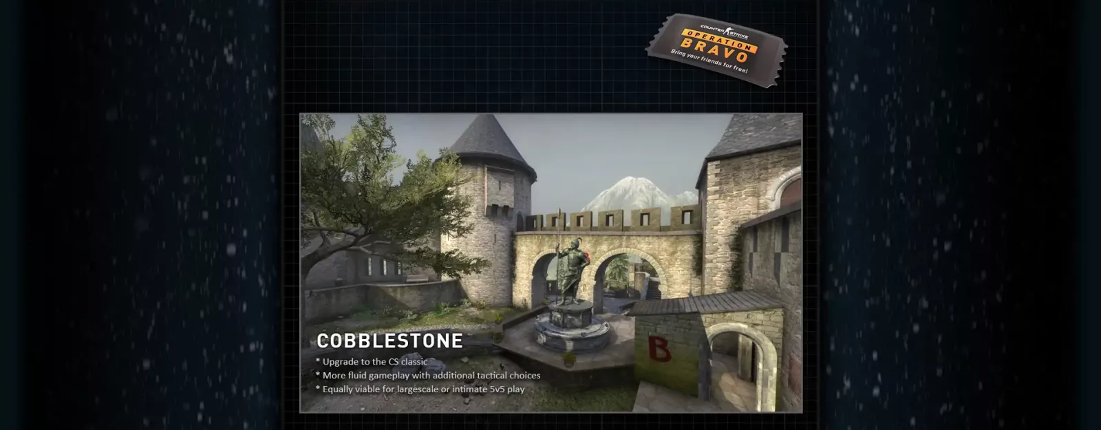 Arhivski Valveov prikaz Cobblestonea iz CS:GO perioda. Slika ne prikazuje moguću novu verziju za CS2.