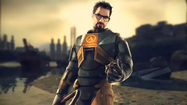 Gordon Freeman u HEV odelu na promotivnoj ilustraciji igre Half-Life 2 kompanije Valve.
